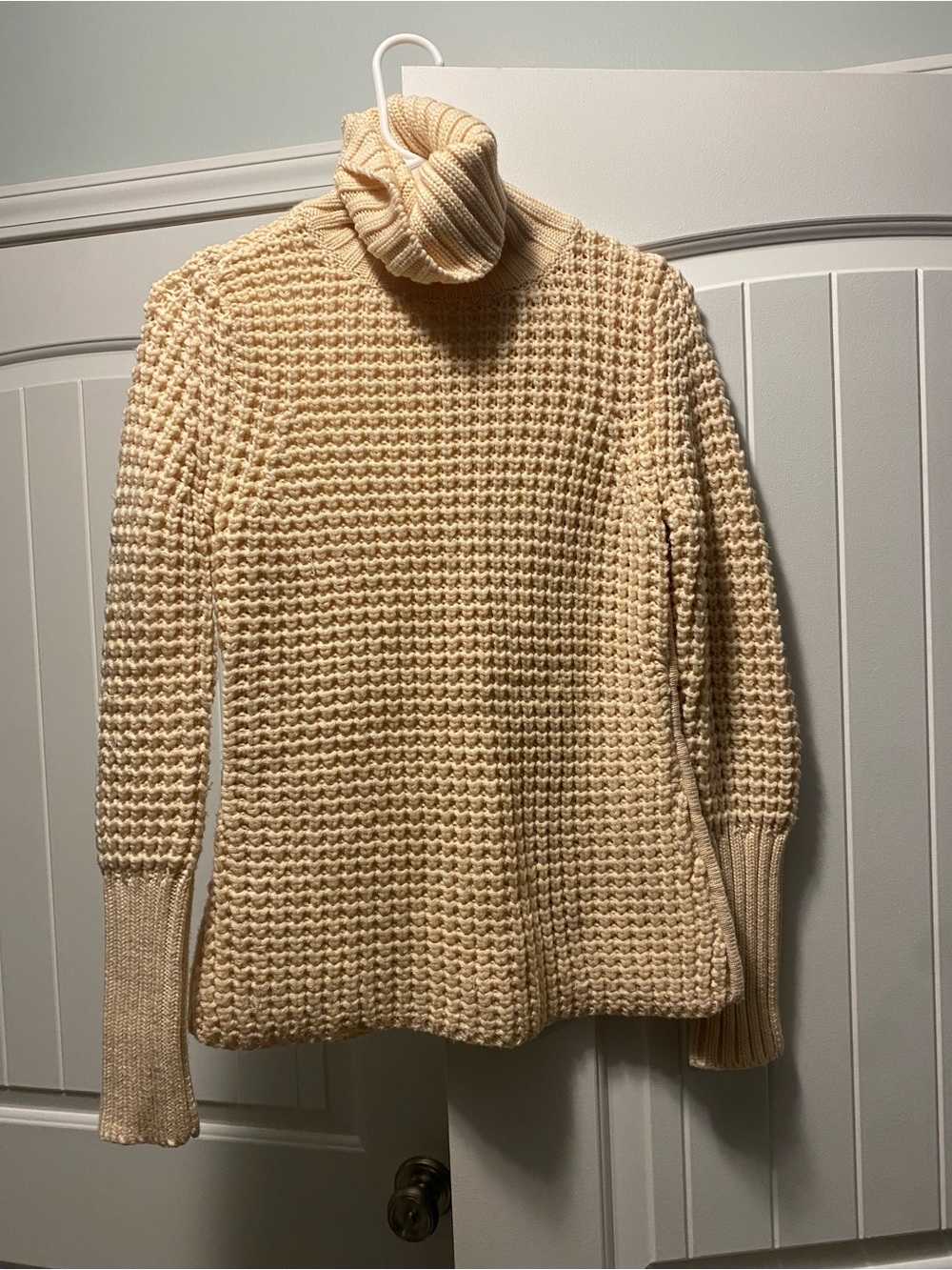 Barrow & Grove XS cream colored waffle knit wool cowl neck sweater
